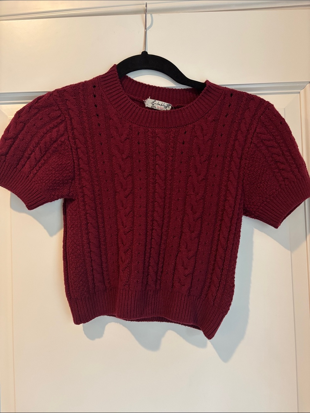 Free People Cropped Short Sleeve Sweater - Burgundy, Size S